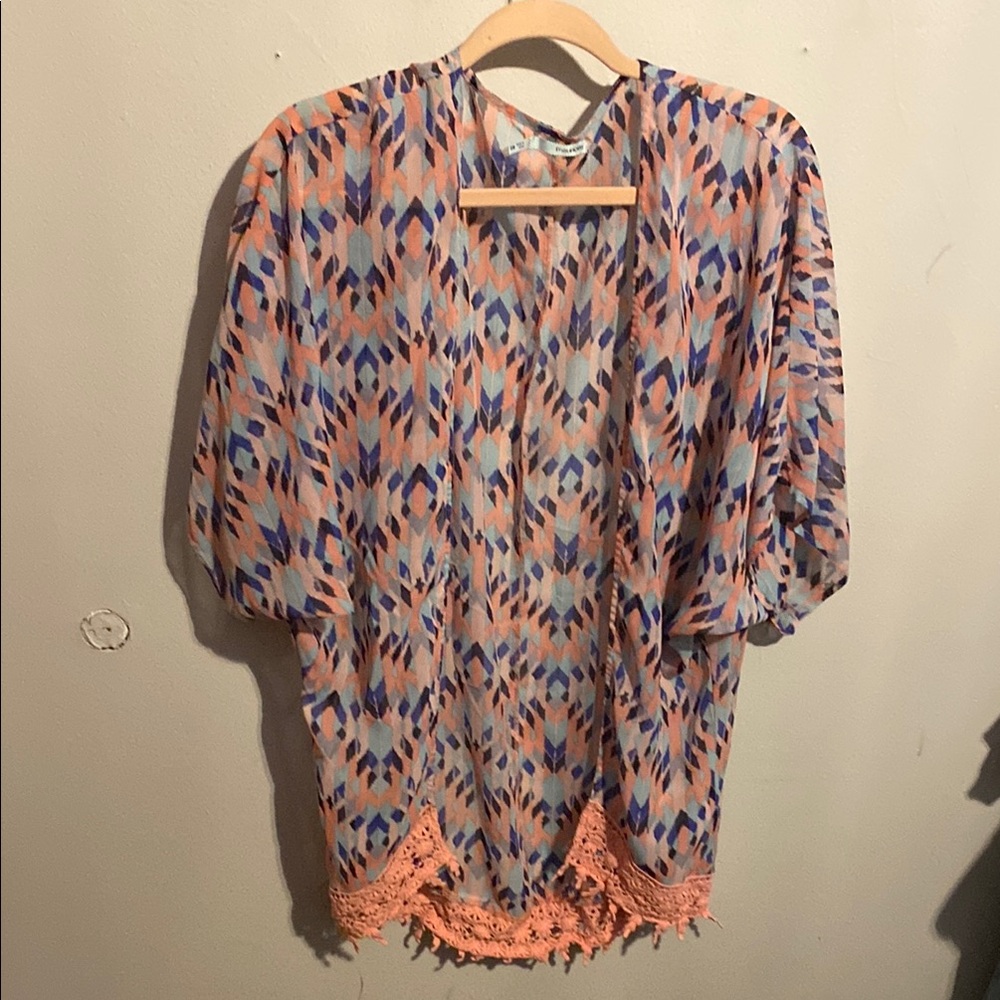Maurices Pink and Blue Asymmetrical Tunic with 3/4 Sleeves